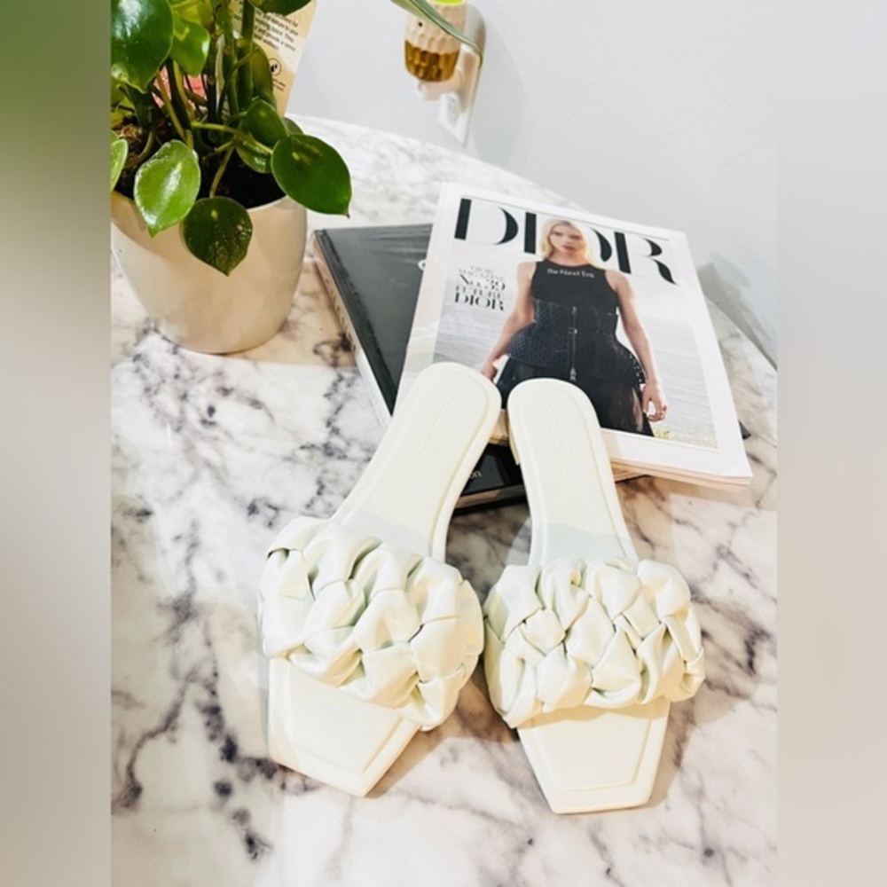 Sold NEW KATERINA Woven Square Toe Slide Sandals in White